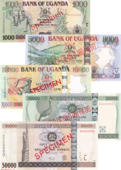 Uganda Set p43a p47c 1000 bis 50.000 Shillings